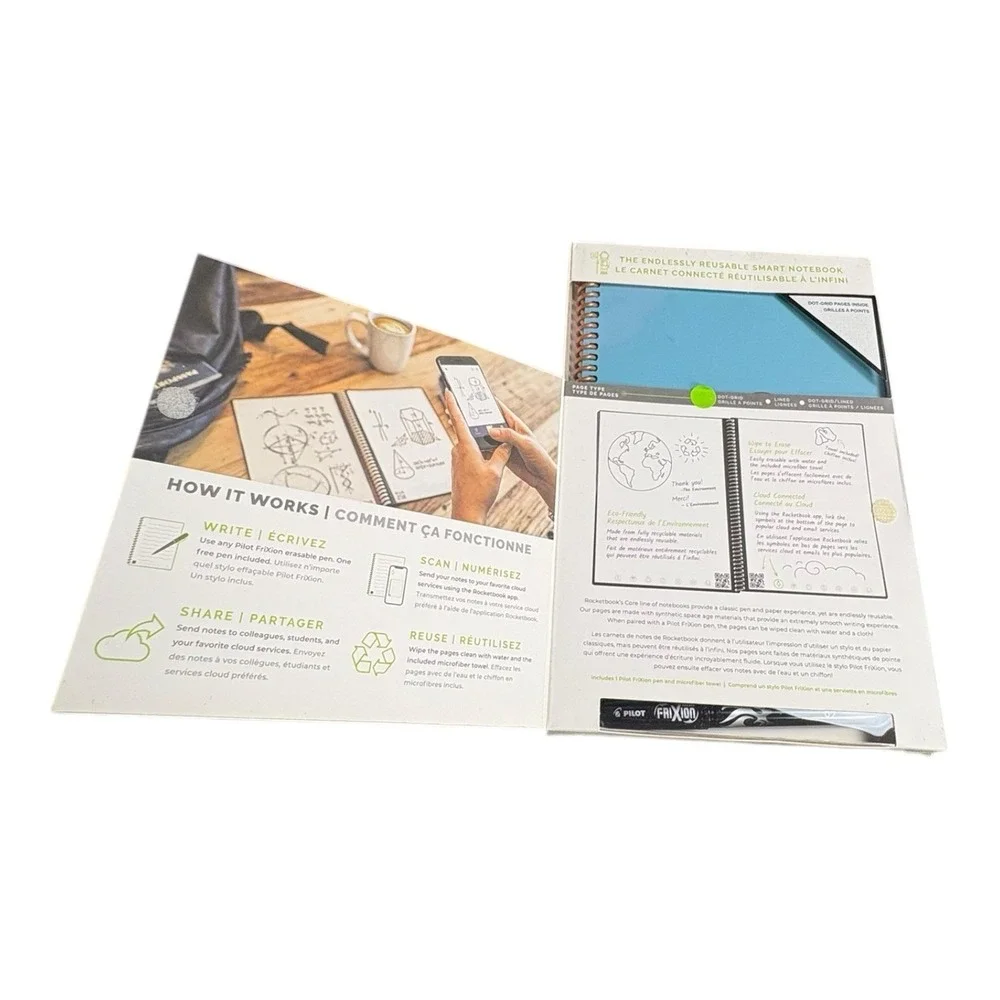 Rocketbook Core Reusable Smart Notebook Dot Grid Light Blue‎ w Box-new